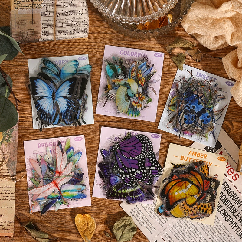 Sticker Set, 40-Sheet Assortment, Butterfly & Floral Designs for Kids' Bags and Planners