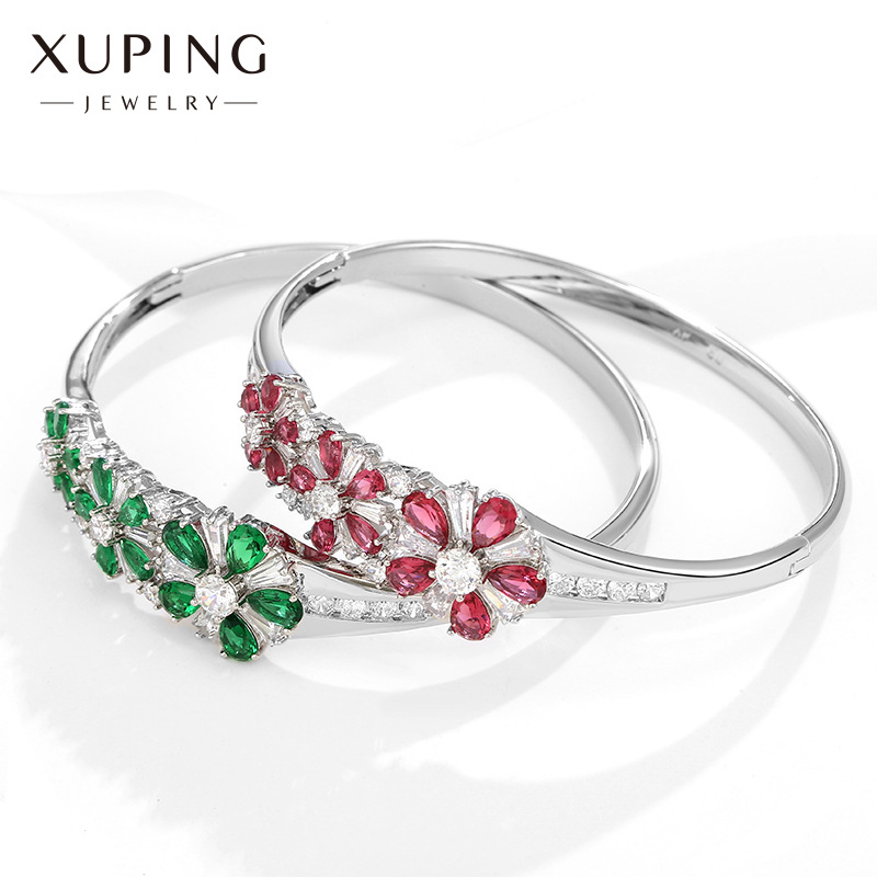 Xuping joyería aleación imitación piedra preciosa verde rojo artificial piedra preciosa pulsera femenina alto sentido en línea celebridad temperamento pulsera