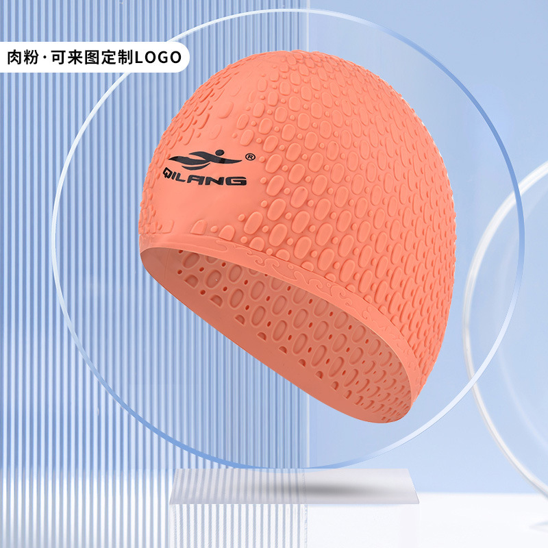 Qilang sombrero de natación de silicona para adultos a prueba de agua, sombrero especial de cabello largo, sombrero de pez elástico, sombrero de gota de agua al por mayor