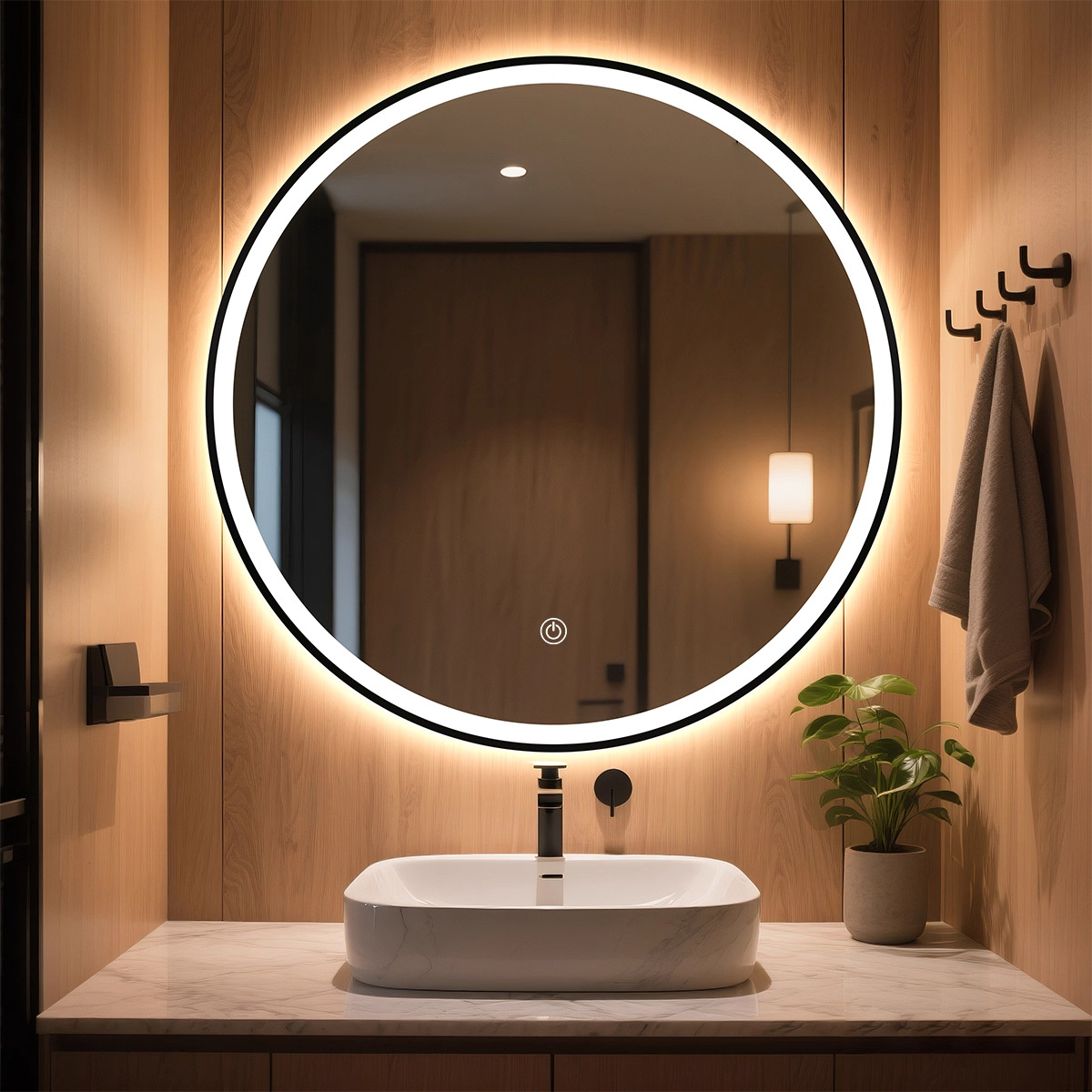 Espejo de baño inteligente Espejo circular Espejo de pantalla táctil Espejo luminoso Espejo de maquillaje montado en la pared Espejo de maquillaje anti-fog