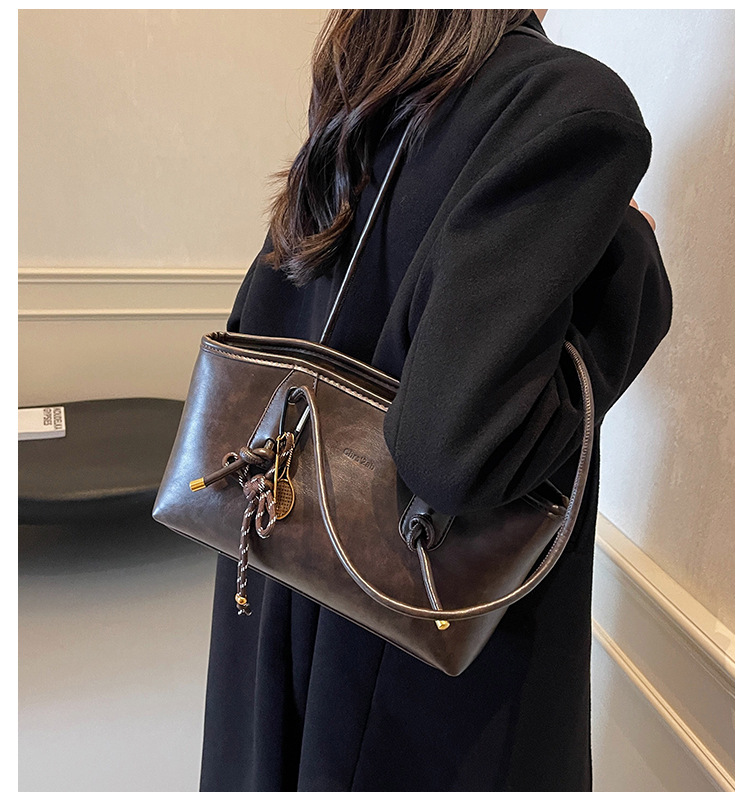 Borsa a tracolla semplice da donna, in PU, con texture retrò, casual, per pendolari, primavera ed estate, personalità europea e americana_voghion.com
