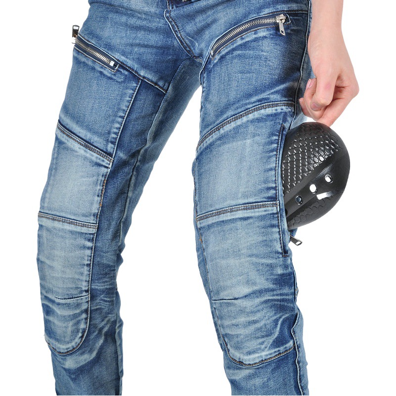 VOLERO motocicleta lavado jeans Mujer vintage motocicleta casual pantalones de montar Kevlar pantalones resistentes a la caída