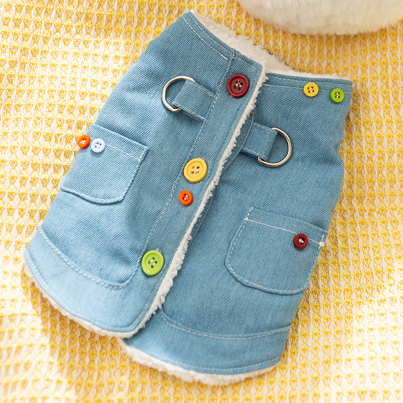 Otoño y invierno para perros coreanos simple botones de color vaquero tracción chaleco de algodón gato calentamiento ropa de mascotas