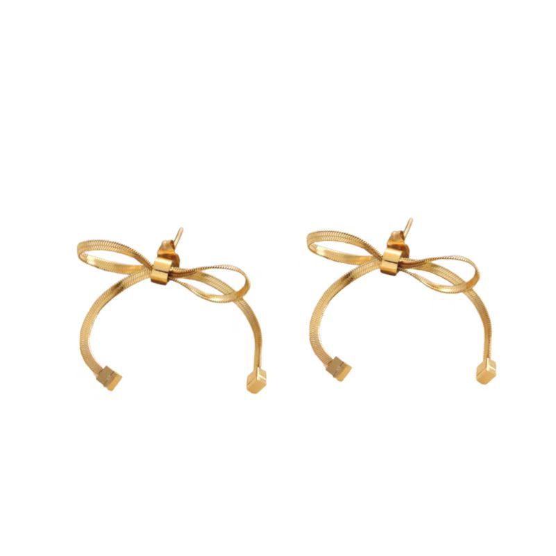 Knotted Bow Stainless Steel Stud Earrings_colorza_5
