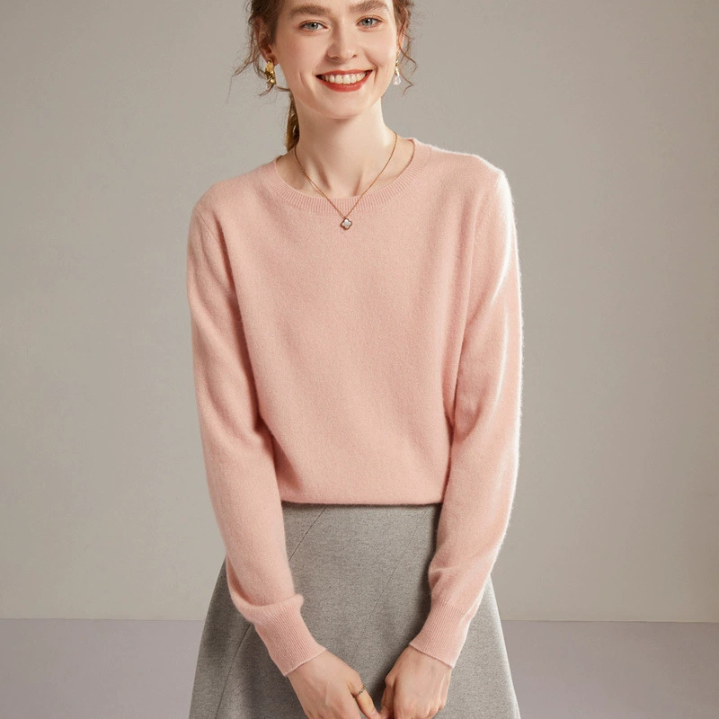 Новая осенне-зимняя модель: 100% чистый кашемир, длинный рукав, круглый вырез, свободный крой, теплый термо-свитер для женщин, вязаный.