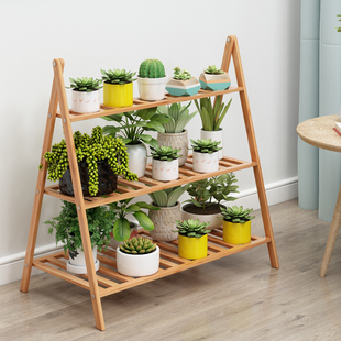 Balcony Flower Rack Multi-Layer Indoor Folding Floor-Standing Flower Pot Rack Succulent Hanging Orchid Living Room Solid Wood Simple Zhengzhi