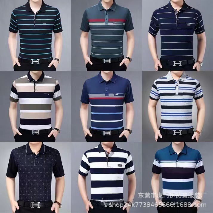 2026 Summer Large Size Lapel Short-Sleeved T-Shirt 3 Yuan Middle-Aged and Elderly Men's Polo Shirt Foreign Trade Street Stall Supply Wholesale
