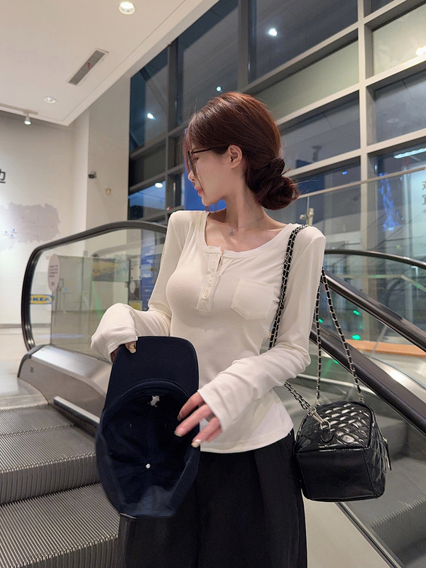 2025年入秋萬能搭搭遍衣橱修身显瘦纽扣亨利衫打底长袖T恤女|undefined