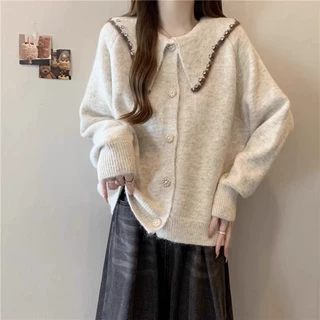 娃娃领针织毛衣女款2025新款秋冬慵懒风高级感小个子过冬穿搭外套