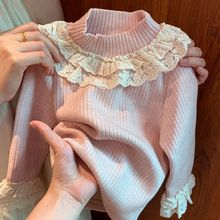 新款好看女童加绒打底衫新款秋冬小童女宝宝百搭蕾丝打底衣长袖