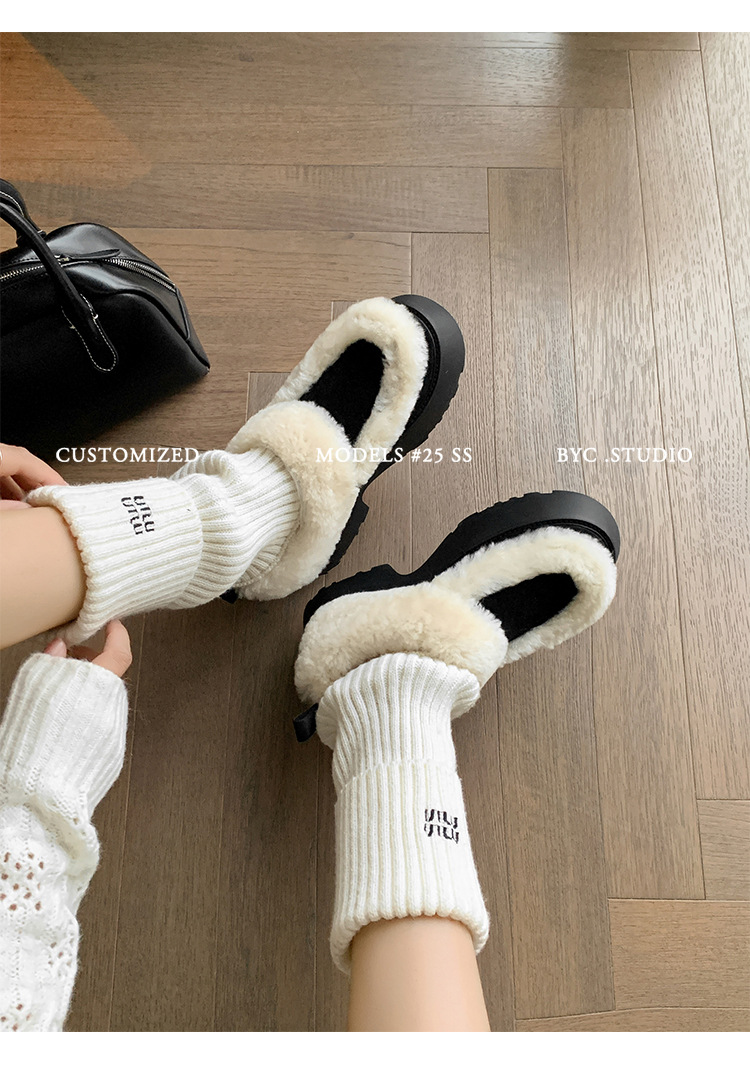 Boot tuyết nữ da cừu một mảnh gót cao lót lông dày giữ ấm — màu nâu chi tiết 19