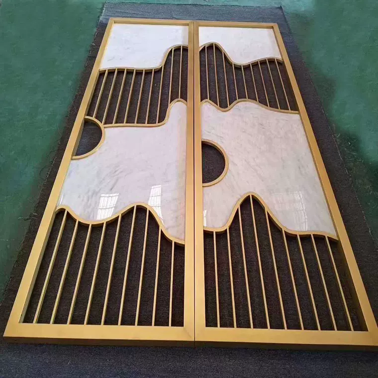 定做钛金餐厅山水不锈钢玄关屏风隔断工装栅格无指纹精细做工家居