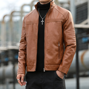 Cross-Border men's leather coat autumn and winter Korean-style fashionable slim-fit handsome youth motorcycle clothing stand collar leather jacket men
