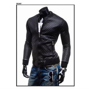 2024 Cross-Border Foreign Trade Spring and Autum Men's Long-Sleeved Tops Motorcycle Leather Jacket Stand Collar Mesh Pattern Casual Jacket