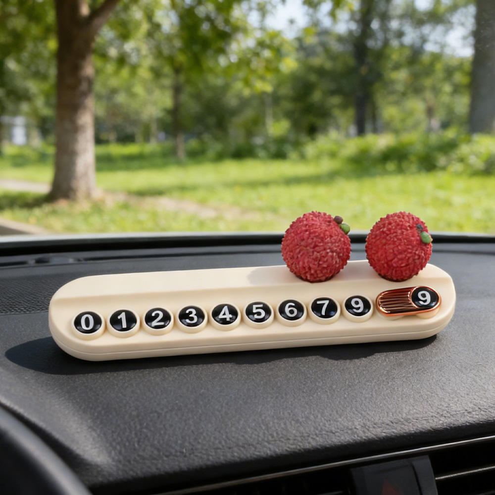Tarjeta telefónica de movimiento de automóviles, tarjeta de estacionamiento temporal, decoración de automóviles de frutas personales, adornos de litchi