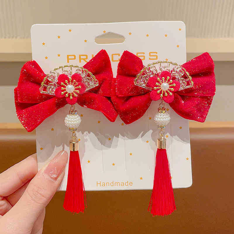 2024 otoño y invierno accesorios para el cabello de niños Año Nuevo pinzas de cabello rojas niñas estilo de Año Nuevo tarjetas de cabello de estilo chino antiguo niñas toques de ropa de estilo chino