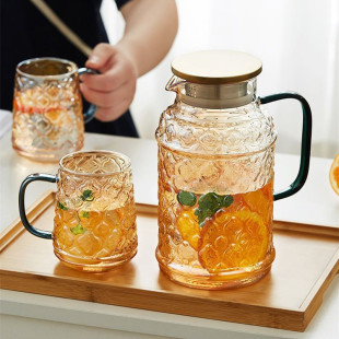 Household Water Cup Set High Borosilicate Glass Cold Water Kettle Large Capacity Water Kettle Retro Begonia Glass Cold Water Kettle