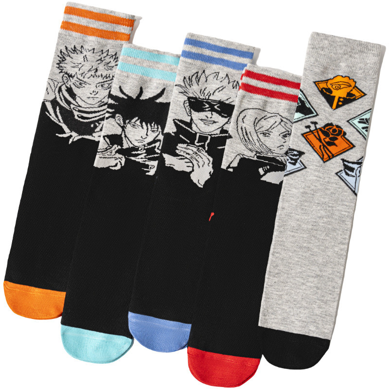 Men's Cotton Foreign Trade Manufacturer Men's Cotton Four-Season Anime Gojo Satoru Spell Return Battle Amazon Trendy Women's Japanese European and American Socks
