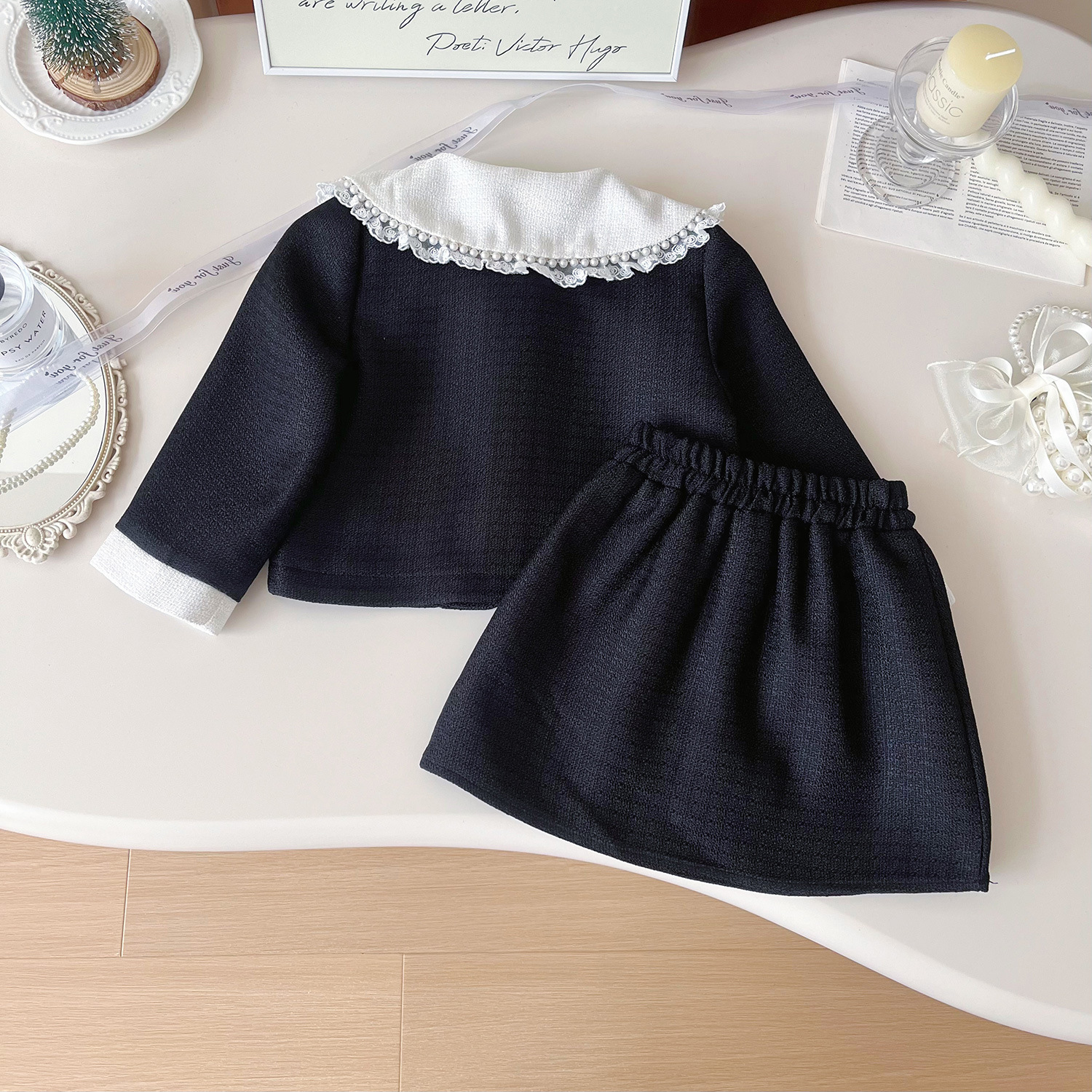 Meisjes rok set met revers en kant in small fragrant stijl_voghion.com