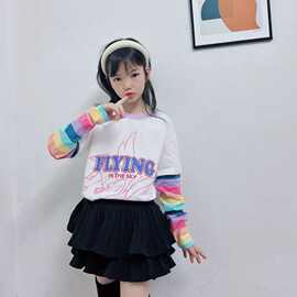 童装女童打底衫2026春装新款假两件长袖恤衫洋气儿童校园风上衣