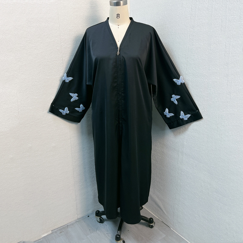 F406 Dubai Women's Embroidered Elegant Zipper Cardigan Robe In Stock Middle East Cross-border_ecoleips.com