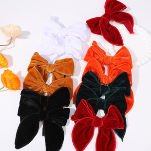 Cross-border Thick Fleece Bow Hairpin Academy Style Solid Color Dovetail Children's Hair Accessories Daily All-match Children's Headwear