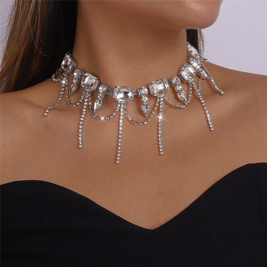 Rhinestone Tassel Necklace 2