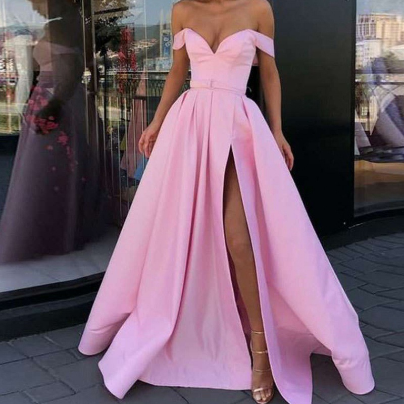 El comercio exterior de Europa y América Amazon AliExpress deseo vestido de noche de las mujeres sexy escote en V split satén simple se puede personalizar