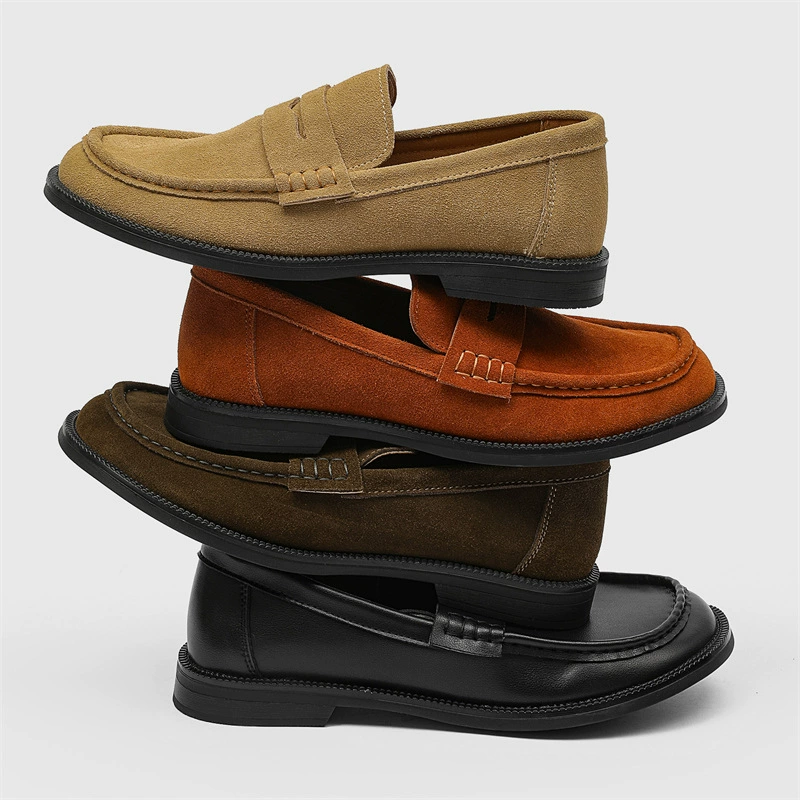 лоферы в стиле ретро нишевый дизайн элитная повседневная кожаная обувь 16009 черный хаки бежевый красный-J