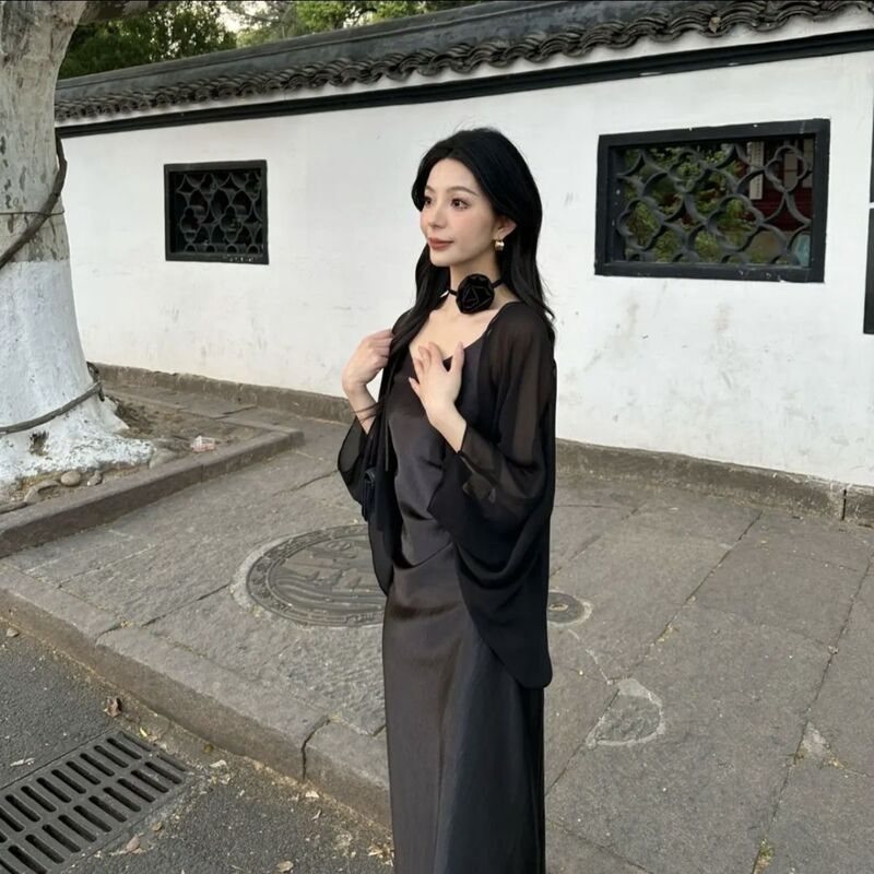 夏用女性用スーパーフェアリーテンセル日焼け止め服、チャイナドレススカート、小さなショール、チュールカーディガンジャケット、通気性のあるブラウス|undefined