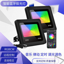 20W rgb蓝牙投光灯双色智能语音定时泛光灯户外遥控RGBW景观彩灯