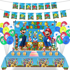 Super Mario Birthday Party Decoration Supplies Background Banner Balloons Cake Stands Cups Plates Set