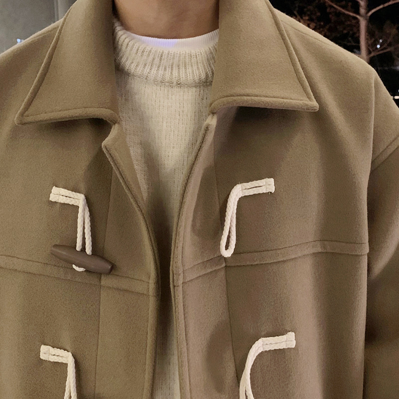 ASCLO invierno nuevo estilo coreano atmósfera abrigo de los hombres de alta calidad suelta MEDIADOS DE-longitud cuerno hebilla abrigo de lana
