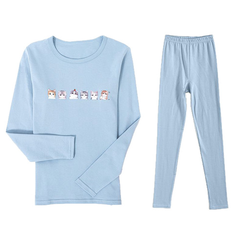 Girls' Autumn Top and Pants Cotton Set, All-Cotton Sweater for Older Girls and Students, Slim-Fit Innerwear, Women's Warm Underwear for Ladies