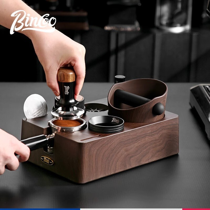 Bincoo Wood Grain Espresso Coffee Tamper Base Set Multifunctional Powder Distributor Three-Piece Set Storage Knock Box