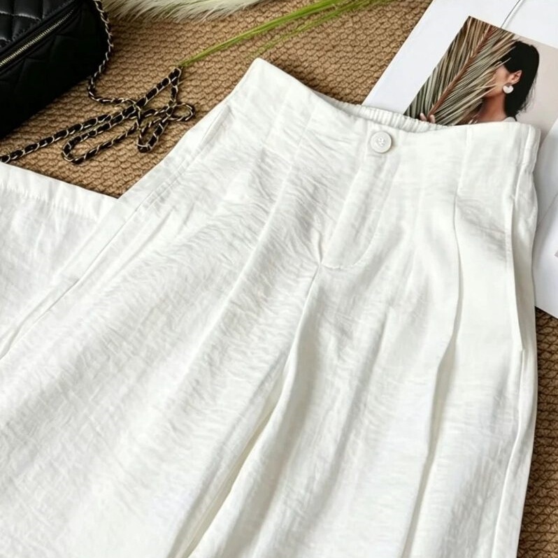 [in Stock] 2026 Spring/Summer Korean Style Elegant High-Waisted Wide-Leg Casual Pants for Women, Loose Fit, Versatile, Slimming, Draped, Simple Design