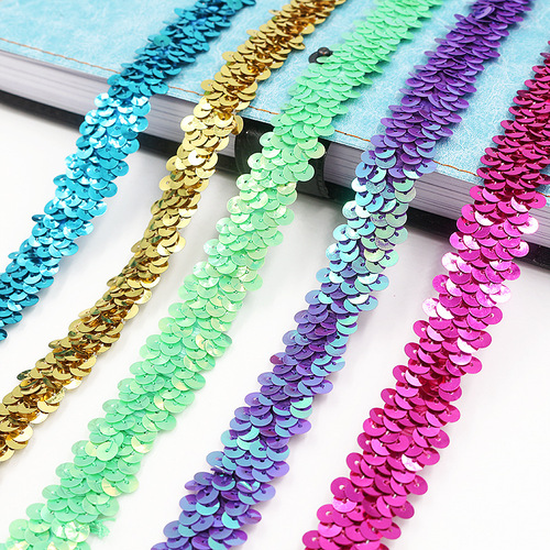 Hand-sewn accessories 2 rows of stretch sequin lace Latin dance skirt stage costume 20 colors