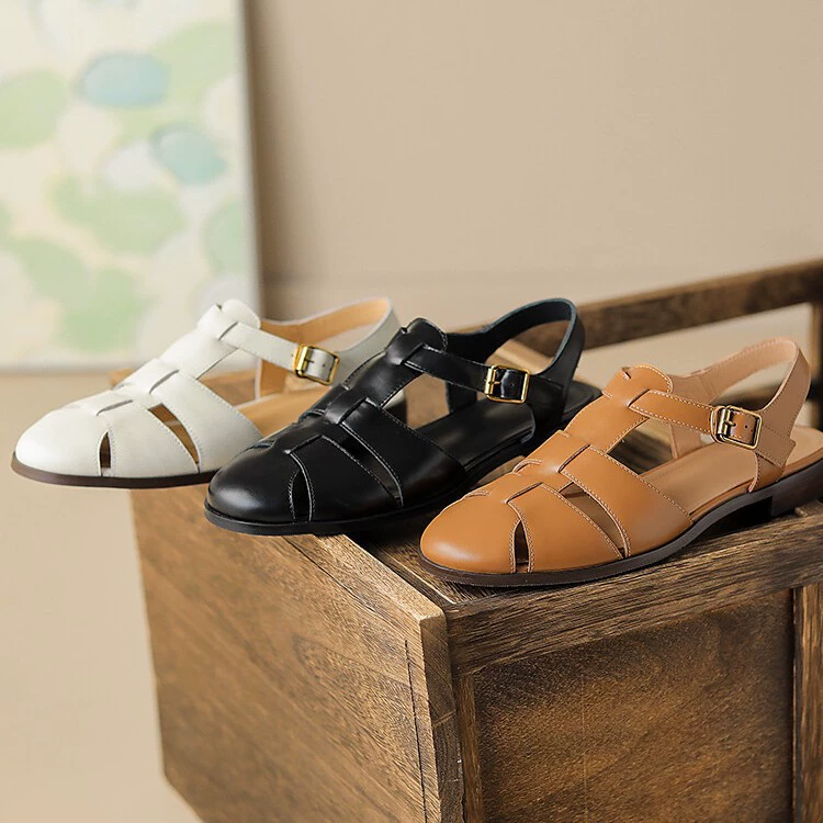 2024 новый кожаный ретро римский плетеный башмак после пустых сандалий мода дикая мягкая лапша летняя женская обувь прилив