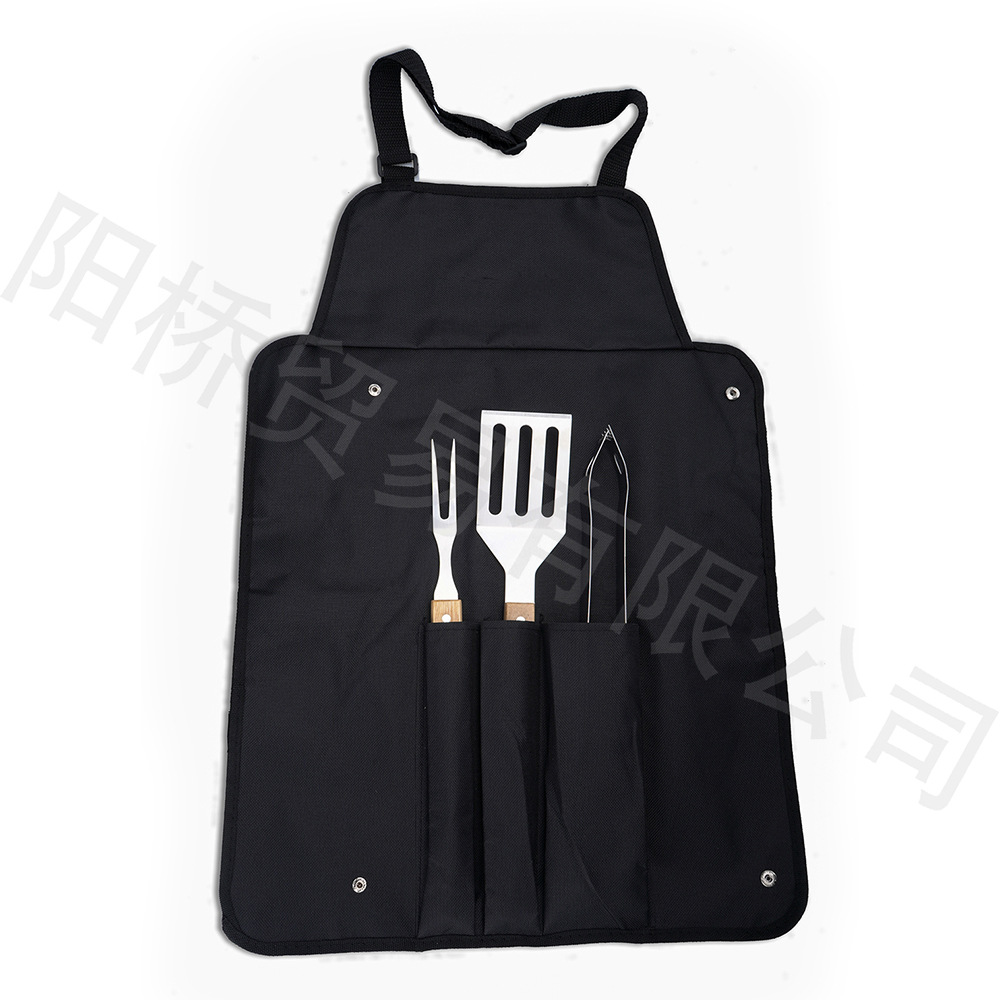 Spot fabricante de herramientas de barbacoa de acero inoxidable juego de pinzas de pala de mango de madera para barbacoa al aire libre juego completo