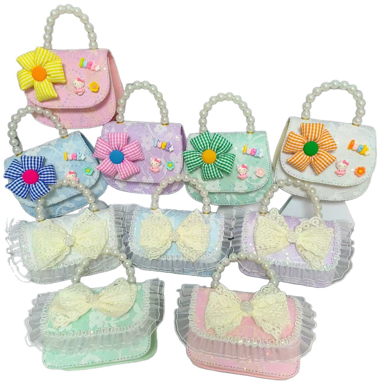 Bolso de princesa portátil de perlas, arco de encaje, bolso de hombro, bolso de cadena, bolso de cambio de Año Nuevo.