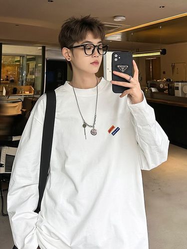 American heavy-duty long-sleeve T-shirt for men, spring and autumn version, oversized body shirt, inner layer base shirt, summer white clothing, trendy