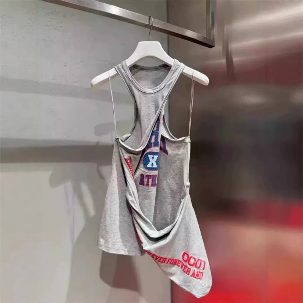 Correct Design Sense Irregular Letter Printed Halter Vest Women's All-match Slim-fit Sleeveless Top for Summer