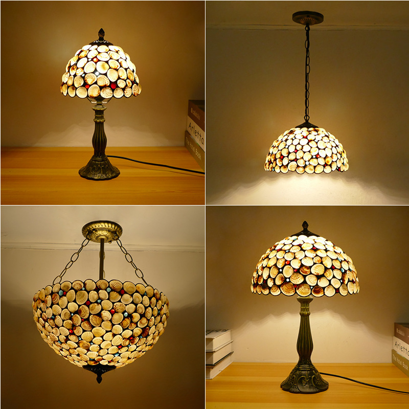New Tiffany Home Romantic Bedroom Bedside Lamp American Restaurant Cafe Retro Shell Alloy Table Lamp