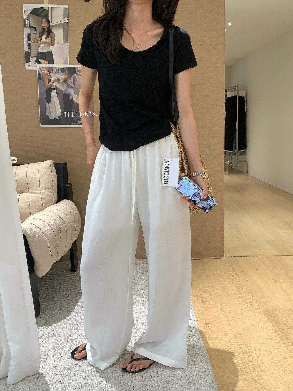 Quần culottes nữ ống rộng cạp cao vải linen phối lyocell mỏng nhẹ mùa hè — màu sắc, màu hồng, màu trắng, màu xám chi tiết 11