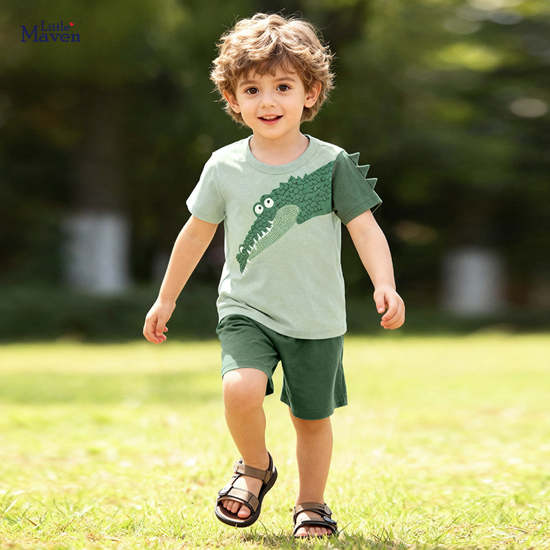 Summer New European and American Style Kidsren's Suits, Cartoon Short-Sleeved T-Shirts, Boys' Suits, Cross-Border Kidsren's Clothing Distribution