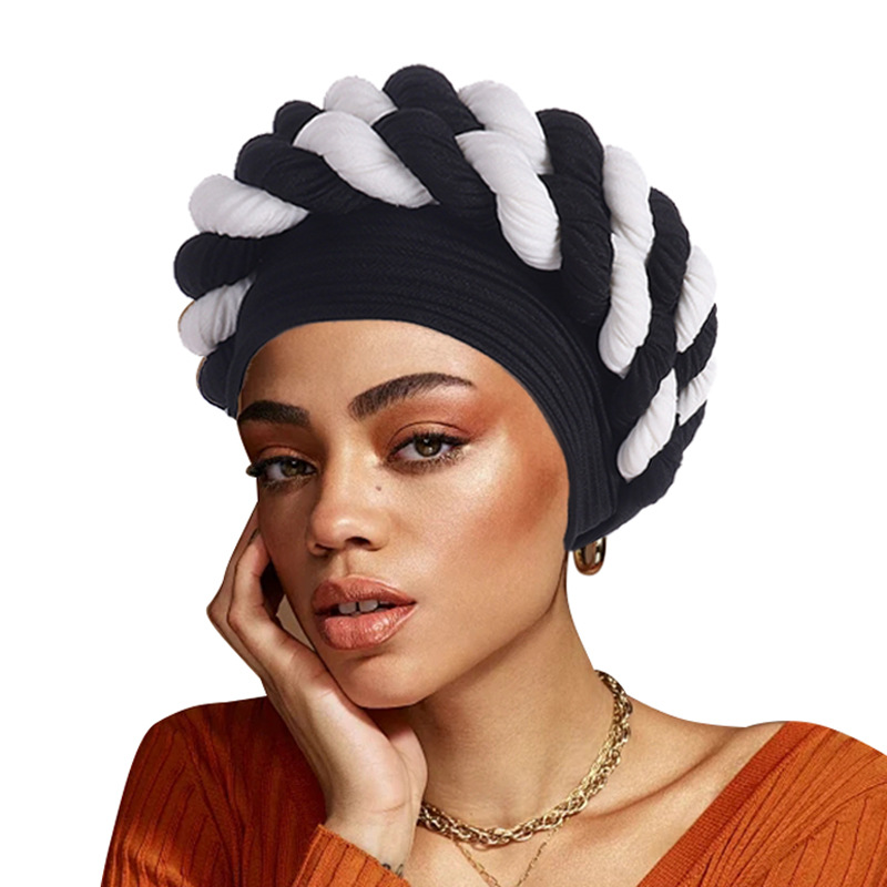 Fashionable Women's Colour-matching Turban With Double Braid Headgear_voghion.com