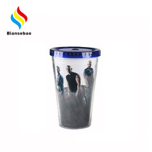 雙層塑料吸管杯 logo帶吸管感溫變色塑料杯 創意變色杯廠家