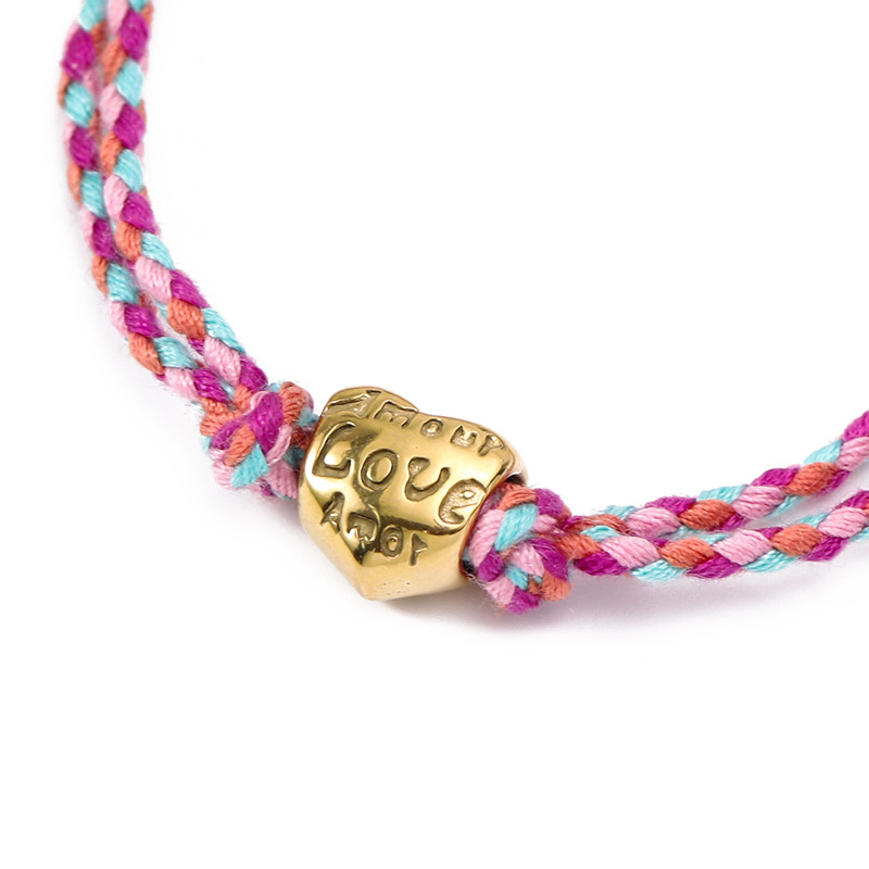 Women's Gender Retro Love Heart Shape 304 Stainless Steel Rope Woven Chain String Bracelets Wholesale