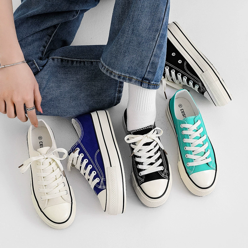 Женские туфли в корейском стиле 1970-х годов, синие низкие кеды на толстой подошве из холщовой ткани, для студенток 2025 года, увеличивающие рост, повседневные кроссовки