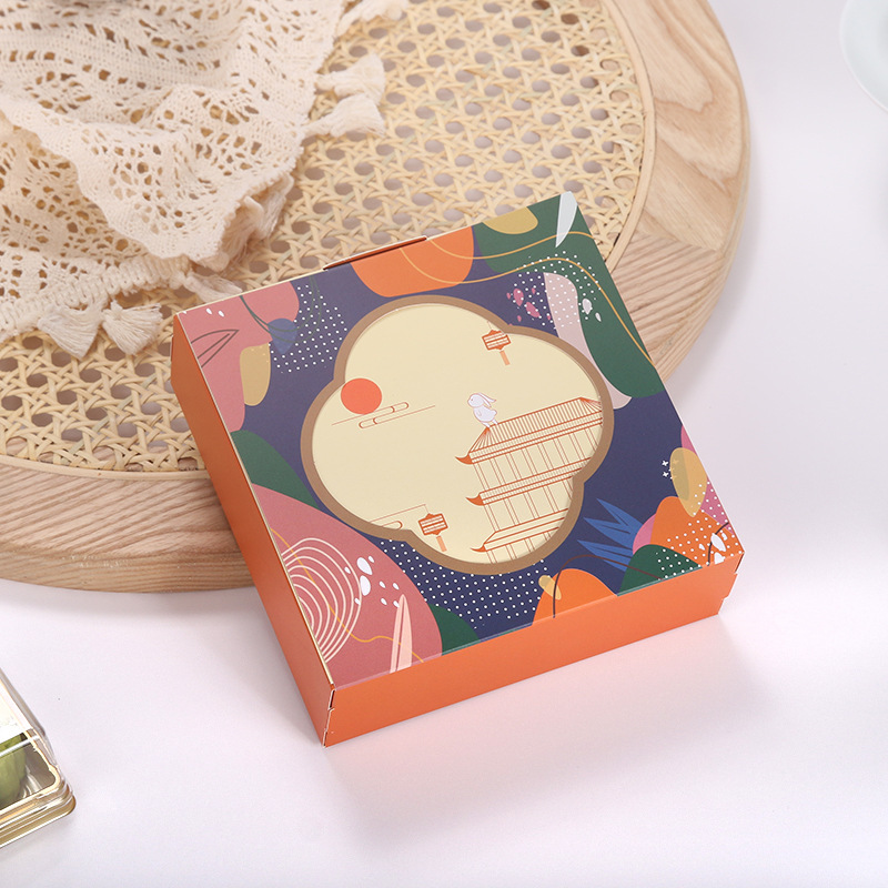 Venta directa trébol de cuatro hojas caja de embalaje de pastel de luna de mediados de otoño caja de pastel de luna de helado plegable simple caja de regalo crujiente de yema de huevo 4 tabletas 6 paquetes